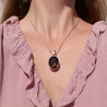 Pendentif haut ovale en Quartz fumé facettée et argent