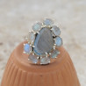 Bague argent 10 pierres griffées en Labradorite T55 réglable