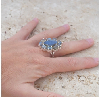 Bague argent 10 pierres griffées en Labradorite T55 réglable