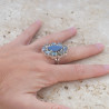 Bague argent 10 pierres griffées en Labradorite T55 réglable
