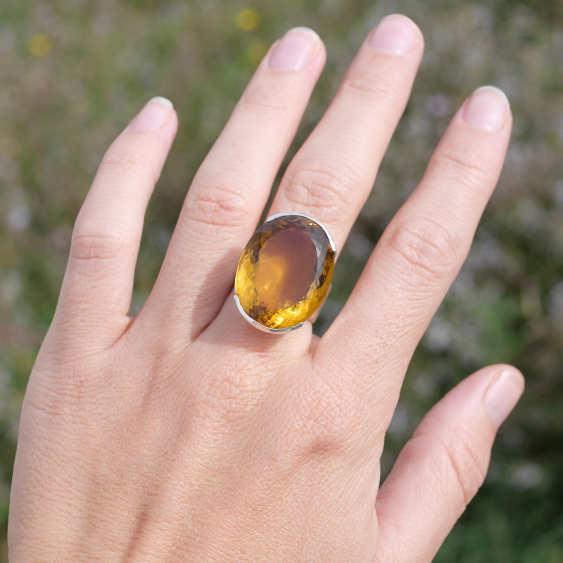 Bague Argent 925 Et Citrine - Taille 54 - Neuf Sans Emballage - Pierre Cz