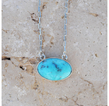 Collier chaîne argent et pendentif ovale en Turquoise