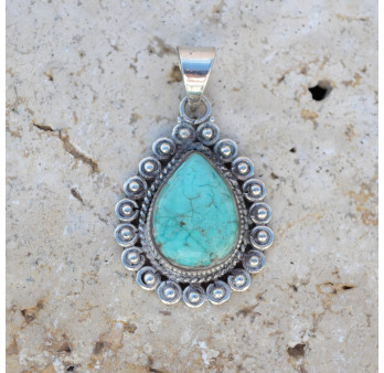 Pendentif argent pierre goutte en turquoise du Tibet