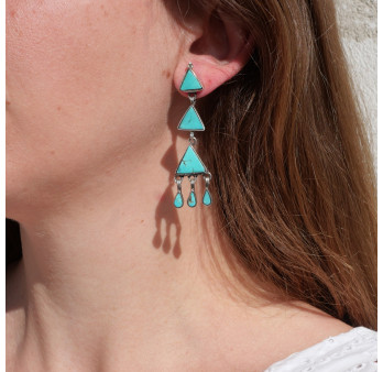 Boucles d'oreilles Nepali triangles en argent et Turquoise d'Arizona