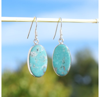 Boucles d'oreilles ovales pierre Turquoise et argent