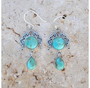 Boucles d'oreilles pendantes argent ajouré et Turquoise