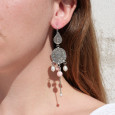 Grandes boucles d'oreilles argent ciselé Opale rose et Perle