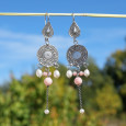 Grandes boucles d'oreilles argent ciselé Opale rose et Perle