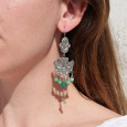 Grandes boucles d'oreilles argent ciselé et Aventurine