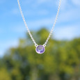 Collier fin chaine argent et pierre ronde en Améthyste
