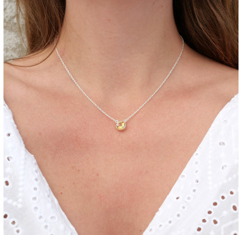 Collier fin chaine argent et pierre ronde en Citrine