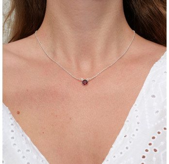 Collier fin chaine argent et pierre ronde en Grenat