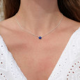 Collier fin chaine argent et pierre ronde en Lapis lazuli Collier fin chaine argent et pierre ronde en Lapis lazuli