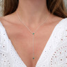 Collier cravate argent et 2 petites pierres en Agate verte