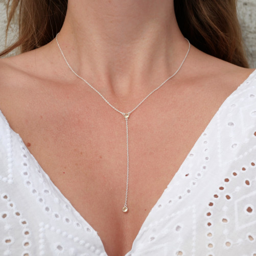 Collier cravate argent et 2 petites pierres en Citrine