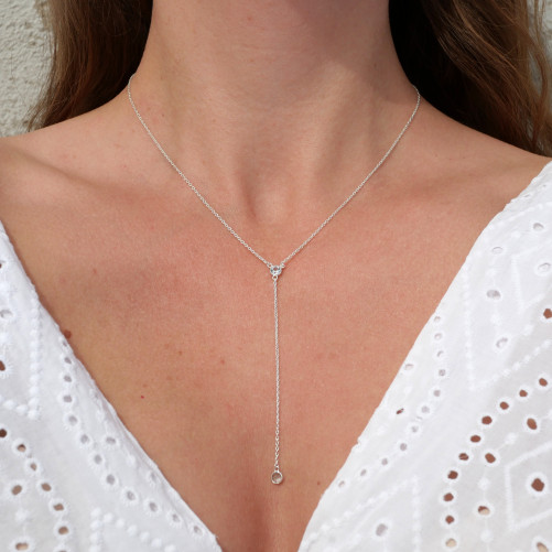 Collier cravate argent et 2 petites pierres en Topaze bleue