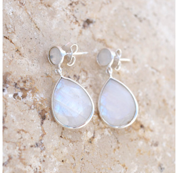 Grandes boucles en argent et 2 Pierres de lune facettées