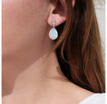 Grandes boucles en argent et 2 Pierres de lune facettées