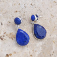 Grandes boucles en argent et 2 pierres facettées en Lapis lazuli