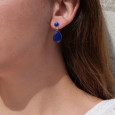 Grandes boucles en argent et 2 pierres facettées en Lapis lazuli