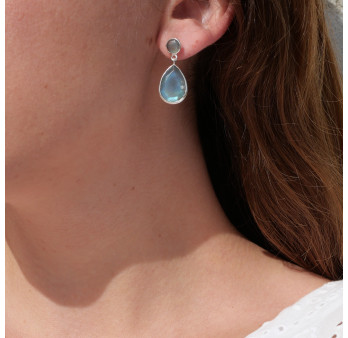 Grandes boucles en argent et 2 pierres facettées en Labradorite