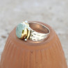 Bague argent martelé laiton doré pierre ovale en Prehnite T59