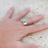 Bague argent martelé laiton doré pierre ovale en Prehnite T59