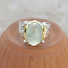 Bague argent martelé laiton doré pierre ovale en Prehnite T59