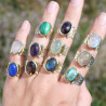 Bague argent martelé laiton doré pierre ovale en Prehnite T59