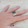 Bague large en pierre Labradorite sur monture dorée en argent T56