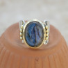 Bague large en pierre Labradorite sur monture dorée en argent T56