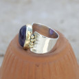 Bague large en pierre Améthyste sur monture dorée en argent T58