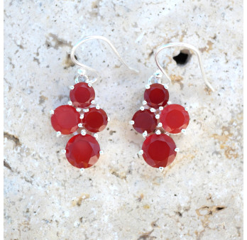 Boucles 4 pierres en Cornaline griffées et argent (orange)