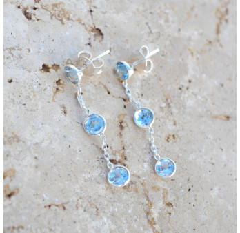 Longues boucles argent et 3 pierres Topaze bleue