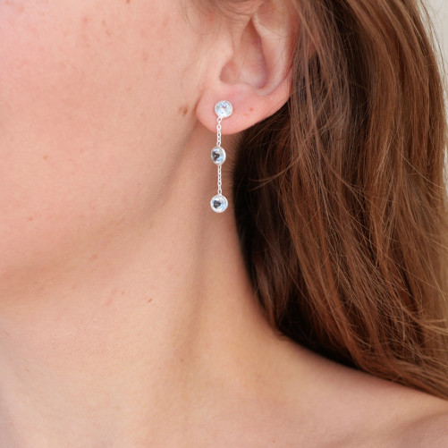 Longues boucles argent et 3 pierres Topaze bleue