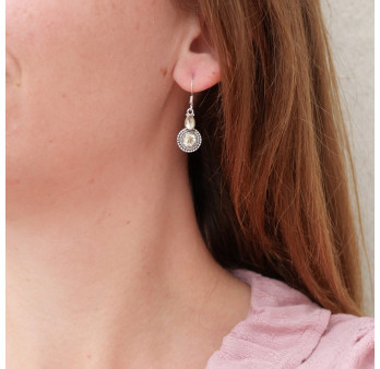 Petites boucles argent ciselé et 2 pierres Citrine ronde