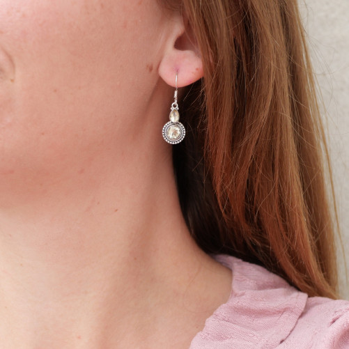 Petites boucles argent ciselé et 2 pierres Citrine ronde