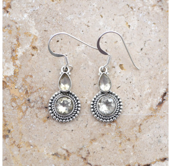 Petites boucles argent ciselé et 2 pierres Citrine ronde