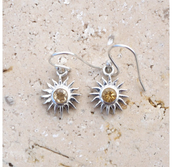 Petites boucles soleil argent et pierre Citrine