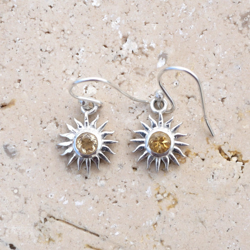 Petites boucles soleil argent et pierre Citrine