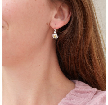 Petites boucles soleil argent et pierre Citrine