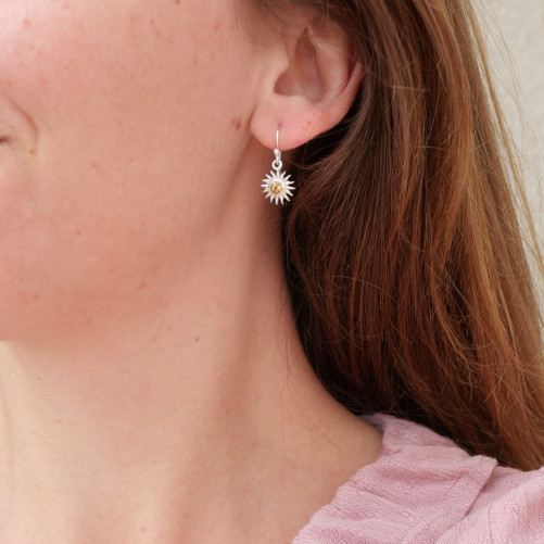 Petites boucles soleil argent et pierre Citrine