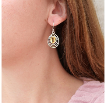 Boucles d'oreilles poire en argent et Citrine ovale
