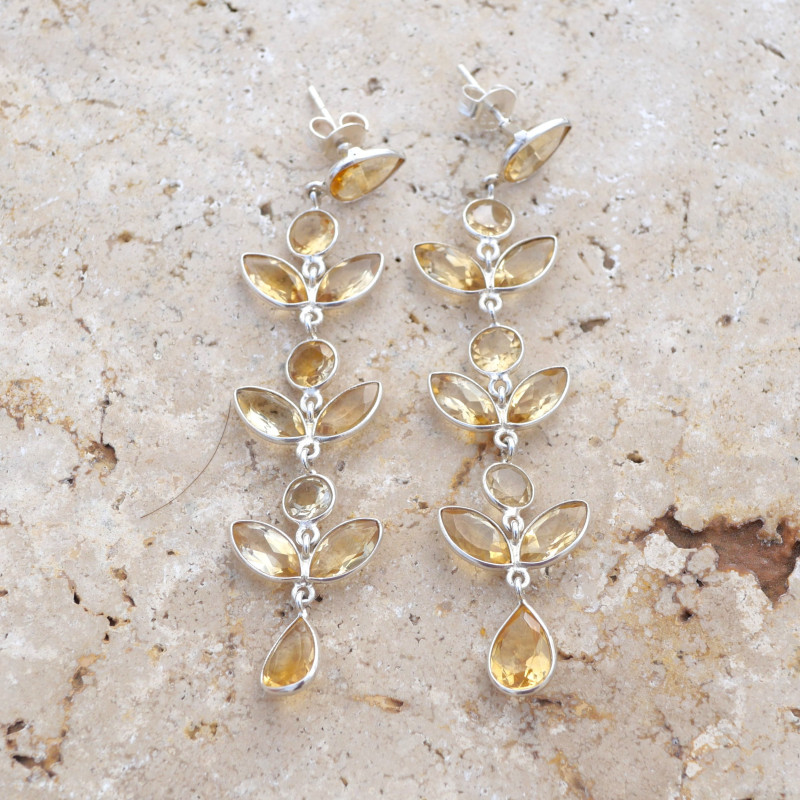 Longues boucles d'oreilles pendantes 11 pierres Citrine Longues boucles d'oreilles pendantes 11 pierres Citrine
