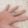 Bague chevalière pierre facettée Citrine et argent ciselé T55