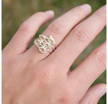 Bague multi anneaux argent et 5 pierres navettes en Citrine T54