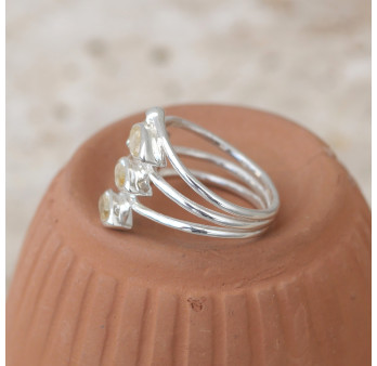 Bague multi anneaux argent et 5 pierres navettes en Citrine T54