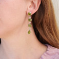 Longues boucles clous argent 4 pierres brutes Péridot