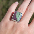 Bague rectangulaire argent plat et pierre Rubis sur Zoisite T53 Bague rectangulaire argent plat et pierre Rubis sur Zoisite T53