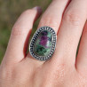Bague argent ciselé et pierre Rubis sur Zoisite T53 réglable